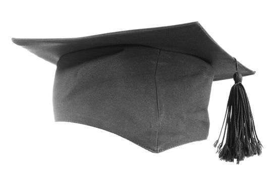 Black graduation cap isolated on white background