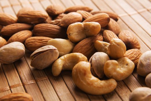 Cashew, almond and pistachios macro photo