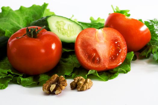 Fresh organic tomato and cucumbers