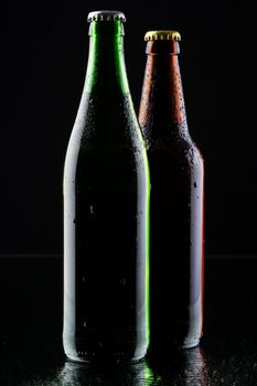 Two beer bottles silhouette, studio photo