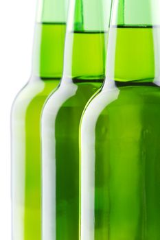 Beer bottles isolated on white background, studio still-life