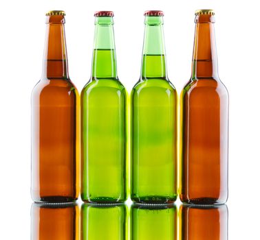 Beer bottles isolated on white background, studio still-life