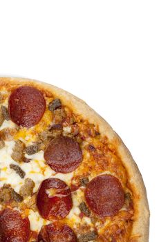 Cropped shot of a pepperoni pizza on white.