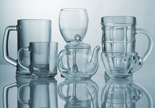 Set of different glass dishes