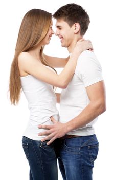 Young beautiful couple isolated on white background