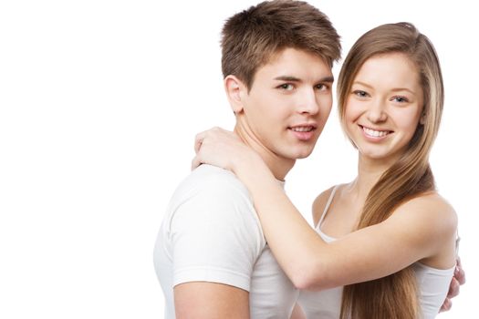 Young beautiful couple isolated on white background