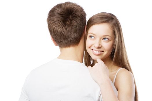 Young beautiful couple isolated on white background