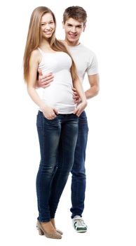 Young beautiful couple isolated on white background