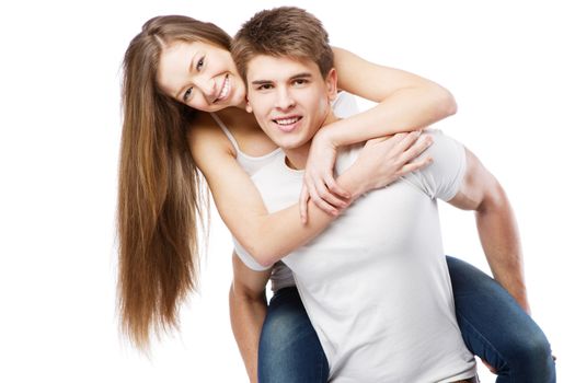 Young beautiful couple isolated on white background