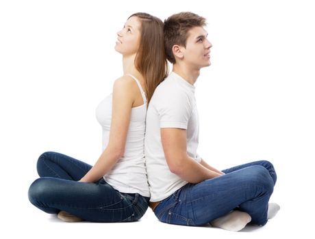 Young beautiful couple isolated on white background