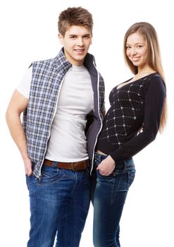 Young beautiful couple isolated on white background