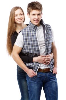 Young beautiful couple isolated on white background