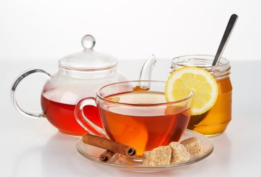 Tea with honey, lemon and cinnamon