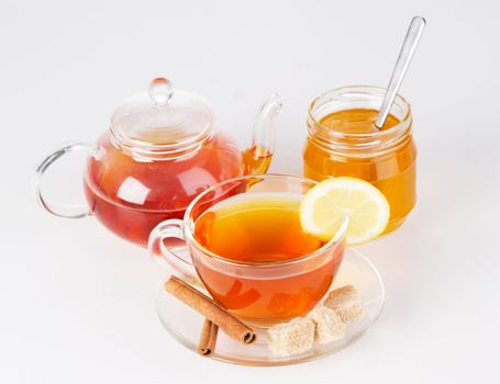 Tea with honey, lemon and cinnamon