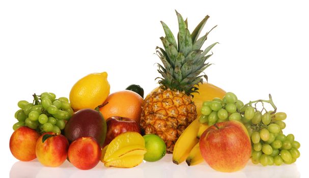 Assortment of exotic fruits, isolated on white background 