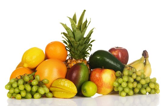 Colorful fresh fruits isolated on white background 