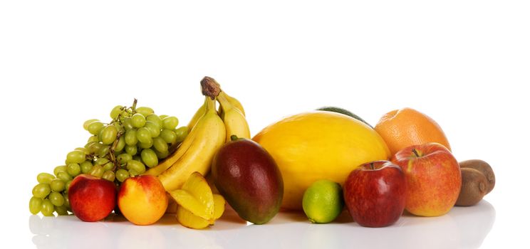 Assortment of fresh fruits isolated on white background 