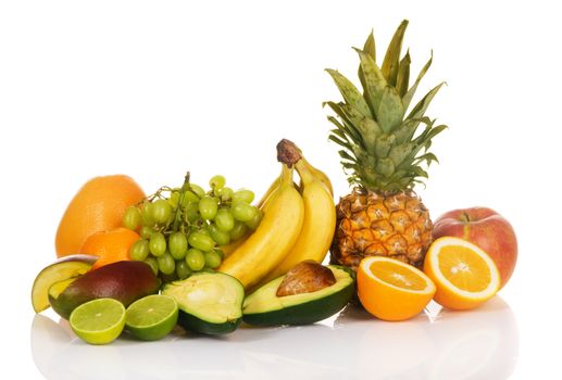 Assortment of fresh fruits isolated on white background