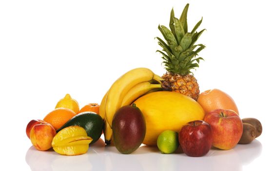 Colorful fresh fruits isolated on white background 