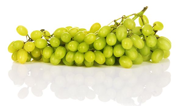 Bunch of fresh white grapes on white background