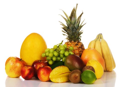 Assortment of fresh fruits, isolated on white 