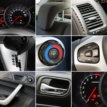 Collage of car interior details closeups