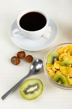 Healthy breakfast - cornflakes with fresh fruit