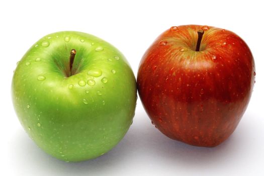 Green apple with waterdrops on its surface