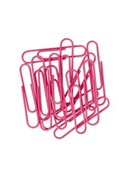 Image of pink paper clips isolated on white background