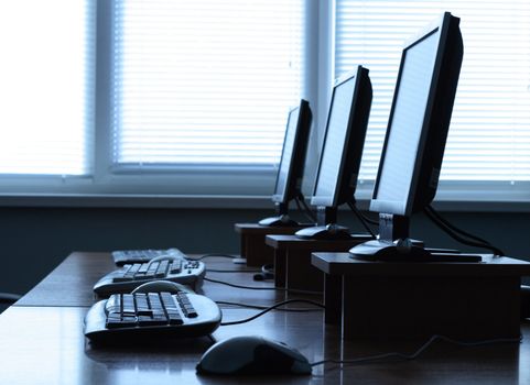 Row of computers in an office