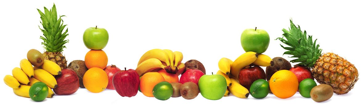 Group of fresh fruits isolated on white background