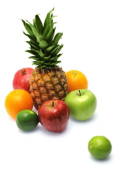 Colorful fresh fruits isolated on white background