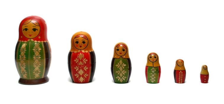 Traditional russian matreshka toys isolated on white background