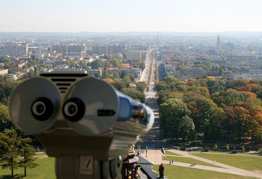 Telescope directed at a city park