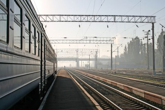 Train on a railway station
