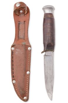 Image of vintage hunting knife against white background