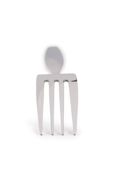 Close up image of fork against white background