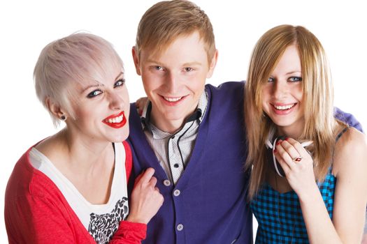 Portrait of a three joyful teenage friends