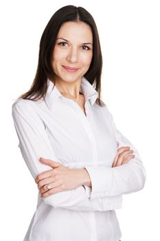 Young beautiful businesswoman over white background 