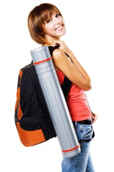 Lovely student girl against white background