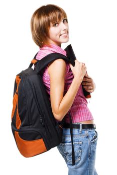 Lovely student girl against white background