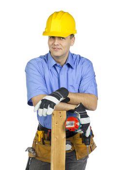 Construction worker with a carpentry tool