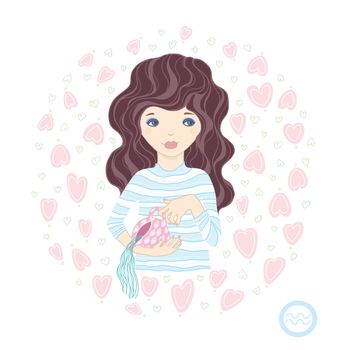 Horoscope. Zodiac signs- Aquarius. Raster illustration of the girl.