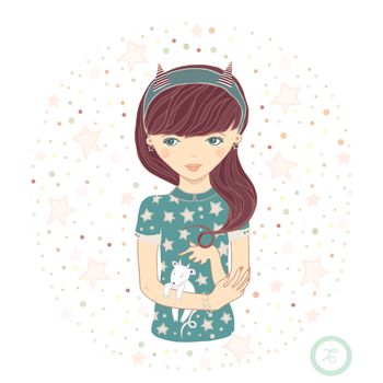 Horoscope. Zodiac signs- Capricorn. Raster illustration of the girl.