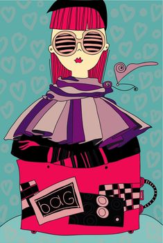 The woman of fashion gets ready for a trip. vector illustration.