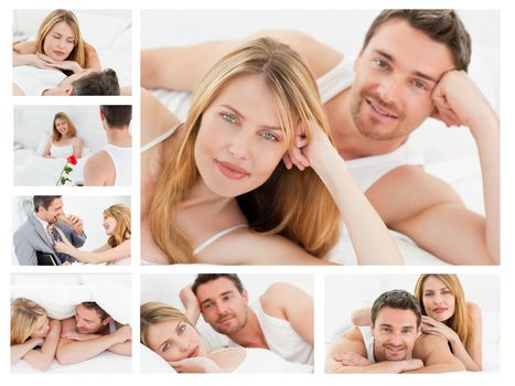 Collage of a lovely couple relaxing at home