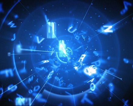Abstract blue background with letters