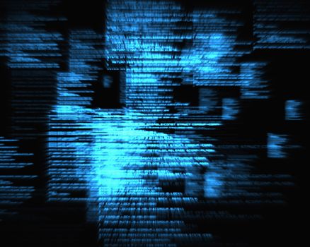 Blue blurred texts against black background