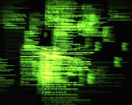 Green blurred texts against black background