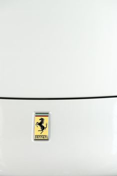 Singapore - September 08, 2012: Logo of ferrari on the sport car at Ferrari salon in Bay Sands. 